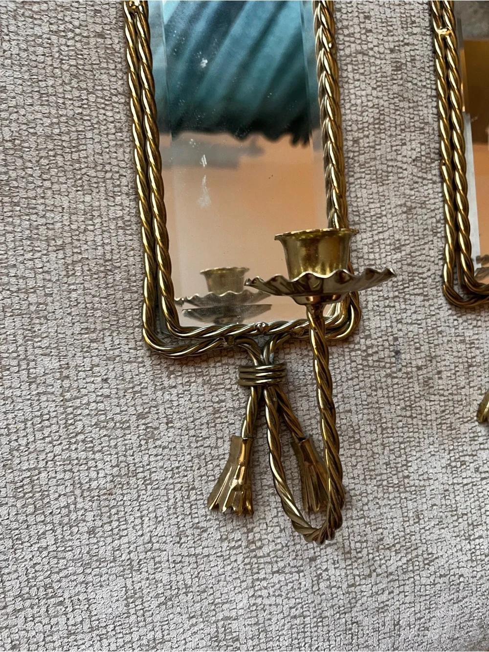 Gold Rope Frame Wall Mirror with Candle Holders - Gold